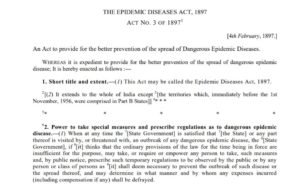 Epidemic Diseases Act, 1897 – Archaic; Colonial; A legislative abomination?