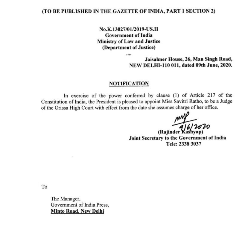 Advocate Savitri Ratho
Notification