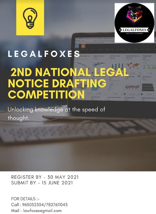 Legal notice drafting competition by Legal Foxes poster